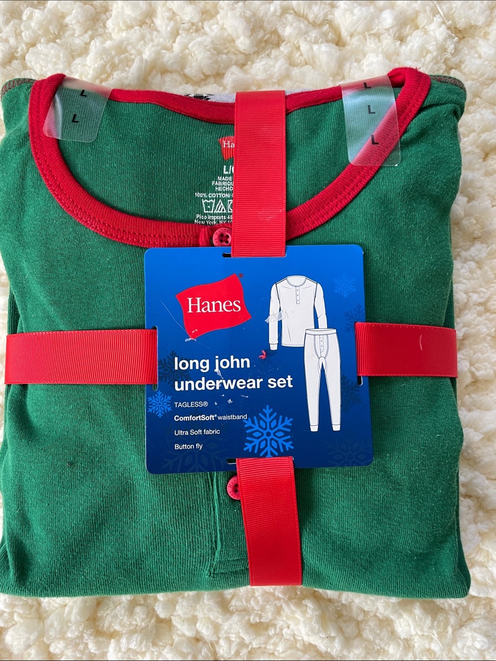 Hanes Green and Red Long John Underwear Set. Christmas Pajamas